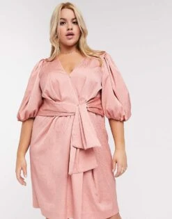 Forever New Curve Spot Jacquard Tie Mini Dress In Blush For Women -Layered Dress 14683002 3