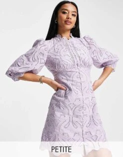 Forever New Petite Lace Empire Waist Mini Dress In Lilac For Women -Layered Dress 202037190 1 lilac 1