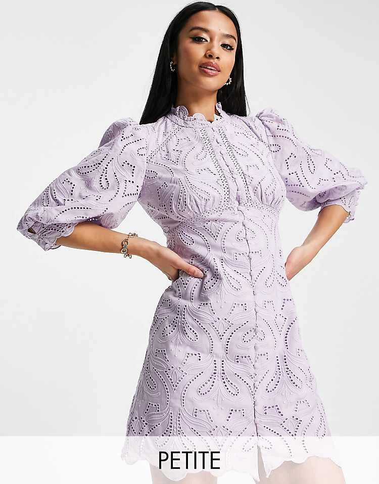 Forever New Petite Lace Empire Waist Mini Dress In Lilac For Women