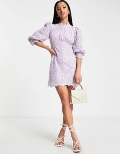 Forever New Petite Lace Empire Waist Mini Dress In Lilac For Women -Layered Dress 202037190 4