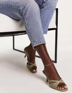 Forever New Cut Out Croc Heeled Mule In Sage Green For Women -Layered Dress 202079295 4