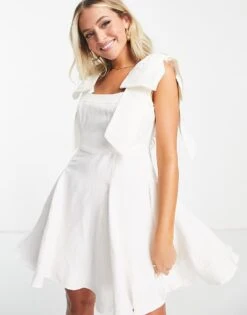 Forever New Petite Bow Shoulder Mini Dress In White For Women -Layered Dress 202534042 4