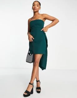 Forever New Strapless Trailing Bow Mini Dress In Emerald Green For Women -Layered Dress 203596728 3