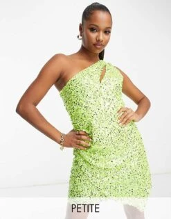 Forever New Petite Cut Out Drape Sequin Mini Dress In Lime For Women