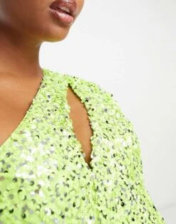 Forever New Petite Cut Out Drape Sequin Mini Dress In Lime For Women -Layered Dress 203601558 4