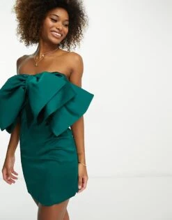 Forever New Dramatic Bow Mini Dress In Emerald Green For Women -Layered Dress 203756228 1 emeraldgreen 1