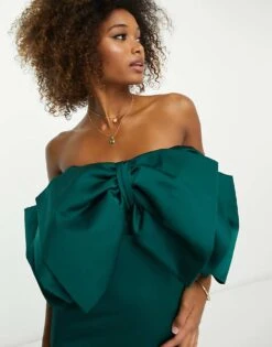 Forever New Dramatic Bow Mini Dress In Emerald Green For Women -Layered Dress 203756228 3