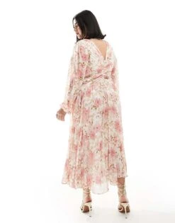 Forever New Curve Ruched Pleated Midaxi Dress In Pink Floral For Women -Layered Dress 204058304 4