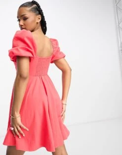 Forever New Puff Sleeve Cut Out Waist Mini Dress In Red For Women -Layered Dress 204333132 3