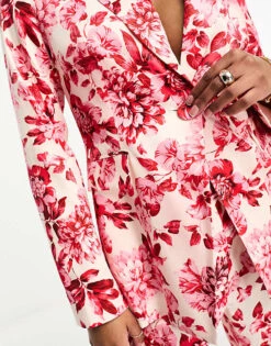 Forever New Petite Satin Blazer Co-ord In Red Floral Print For Women Red Painted Floral -Layered Dress 204538058 4