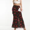 Forever New Mesh Maxi Skirt In Black Rose Print For Women -Layered Dress 205256219 1 blackroseprint