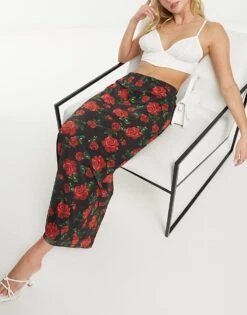 Forever New Mesh Maxi Skirt In Black Rose Print For Women -Layered Dress 205256219 3