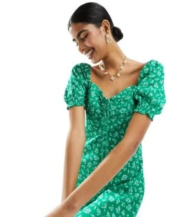 Forever New Puff Sleeve Midaxi Dress In Green Ditsy Floral For Women Green Floral -Layered Dress 205711785 4