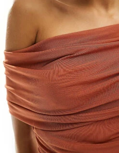 Forever New Ever New Mesh Ruched Asymmetrical Midaxi Dress In Terracotta For Women -Layered Dress 205711794 3