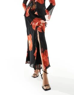 Forever New Sheer Ruffle Co-ord Maxi Skirt In Red Floral For Women Dark Floral -Layered Dress 205711800 4