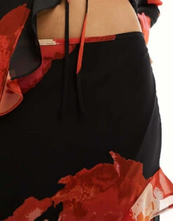 Forever New Sheer Ruffle Co-ord Maxi Skirt In Red Floral For Women Dark Floral -Layered Dress 205711800 5