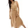 Forever New Sleeveless Belted Linen Shirt Dress In Brown For Women -Layered Dress 205711811 1 brown