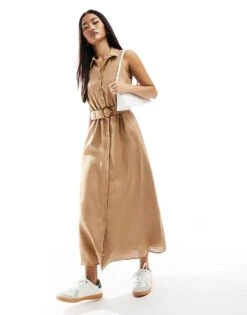 Forever New Sleeveless Belted Linen Shirt Dress In Brown For Women -Layered Dress 205711811 4