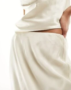 Forever New Ruched Satin Co-ord Midi Skirt In Butter Bean Ivory For Women -Layered Dress 205711851 4