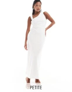 Forever New Petite Linen Asymmetrical Midi Dress In White For Women