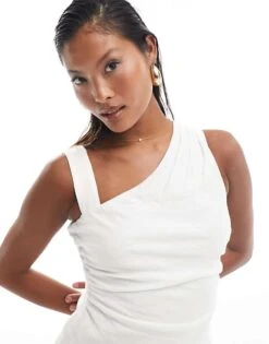 Forever New Petite Linen Asymmetrical Midi Dress In White For Women -Layered Dress 205713051 3