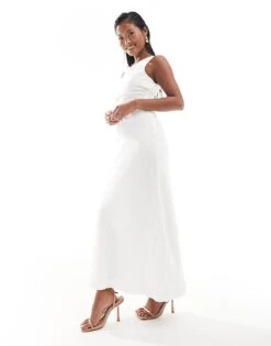 Forever New Petite Linen Asymmetrical Midi Dress In White For Women -Layered Dress 205713051 4