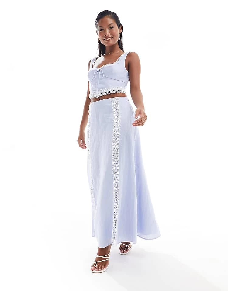 Forever New Petite Top & Lace Detail Maxi Skirt Co-ord In Baby Blue 6 Forever New Petite Top & Lace Detail Maxi Skirt Co-ord In Baby Blue - Image 4