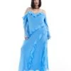 Forever New Curve Long Sleeve Ruffle Maxi Dress In Blue For Women -Layered Dress 205714397 1 blue