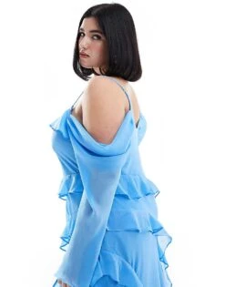 Forever New Curve Long Sleeve Ruffle Maxi Dress In Blue For Women -Layered Dress 205714397 4