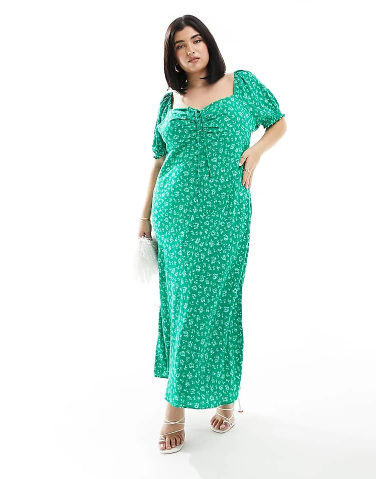 Forever New Curve Puff Sleeve Midi Dress In Green Ditsy Floral For Women Green Floral 3 Forever New Curve Puff Sleeve Midi Dress In Green Ditsy Floral For Women Green Floral