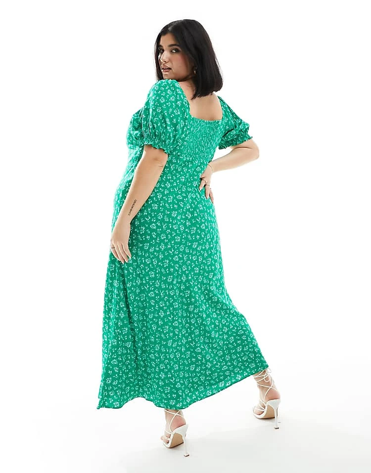 Forever New Curve Puff Sleeve Midi Dress In Green Ditsy Floral For Women Green Floral 4 Forever New Curve Puff Sleeve Midi Dress In Green Ditsy Floral For Women Green Floral - Image 2