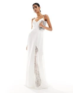 Forever New Bridal Lace Insert Fitted Maxi Dress In Ivory For Women