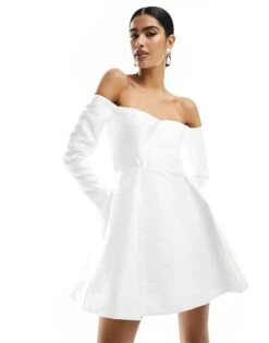 Forever New Bridal Satin Long Sleeve Mini Dress In Ivory For Women