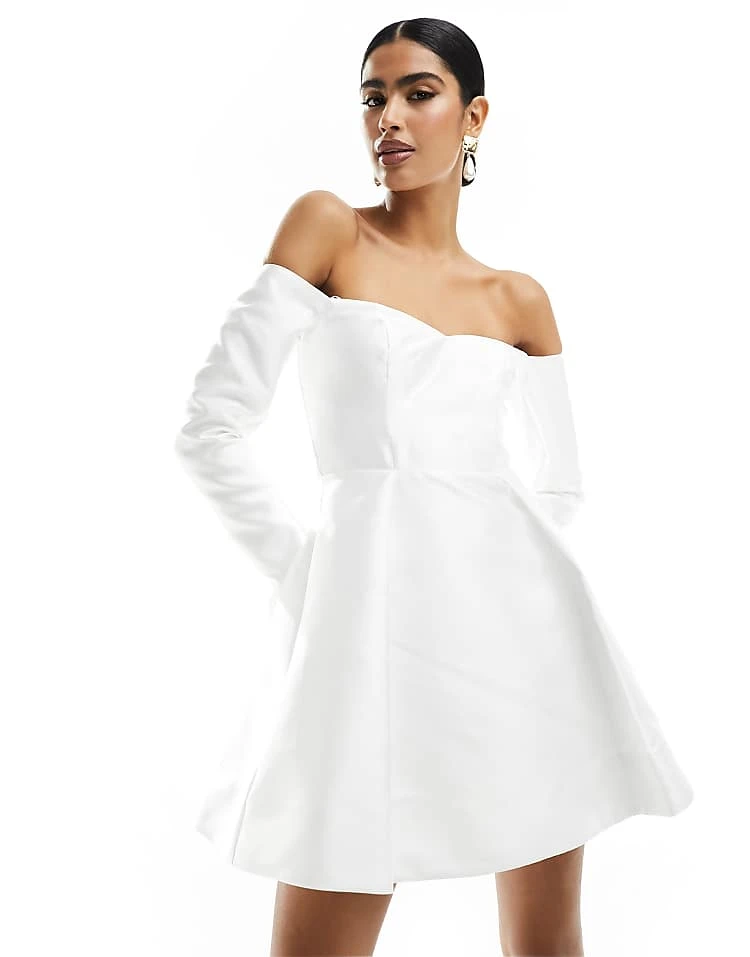 Forever New Bridal Satin Long Sleeve Mini Dress In Ivory For Women