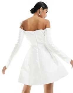 Forever New Bridal Satin Long Sleeve Mini Dress In Ivory For Women -Layered Dress 205723180 3