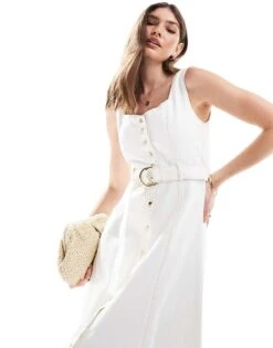 Forever New Denim Belted Midi Dress In White For Women Ivory -Layered Dress 205869189 4