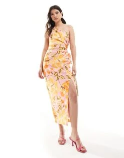 Forever New Asymmetrical Cut Out Waist Midi Dress In Yellow Floral For Women Yellow Pink Floral -Layered Dress 205869253 1 yellowpinkfloral 1