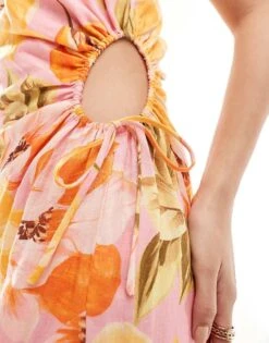 Forever New Asymmetrical Cut Out Waist Midi Dress In Yellow Floral For Women Yellow Pink Floral -Layered Dress 205869253 3