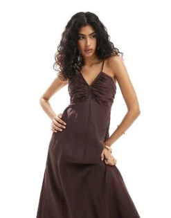 Forever New Ever New Ruched Bust Detail Midi Dress In Brown For Women