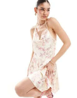 Forever New Halterneck Cowl Back Mini Dress In Ivory Floral For Women -Layered Dress 205869302 1 ivoryfloral 1