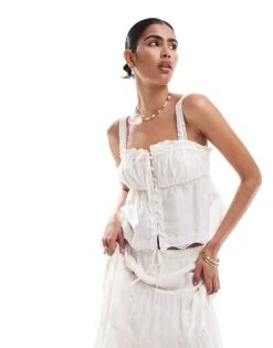 Forever New Tie Front Crop Top Co-ord In White For Women Ivory