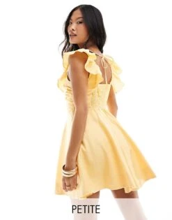 Forever New Petite Ruffle Shoulder Mini Dress In Yellow For Women