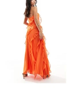 Forever New Petite Bandeau Ruffle Midaxi Dress In Orange For Women -Layered Dress 205869876 3