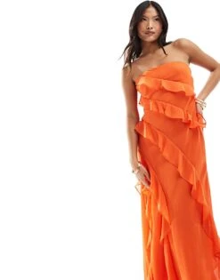 Forever New Petite Bandeau Ruffle Midaxi Dress In Orange For Women -Layered Dress 205869876 4