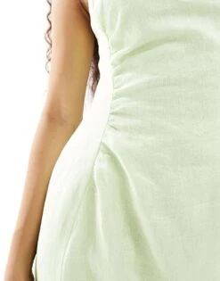 Forever New Petite Asymmetrical Linen Tie Back Midi Dress In Lime Green For Women -Layered Dress 205869900 3