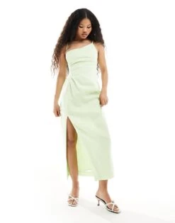 Forever New Petite Asymmetrical Linen Tie Back Midi Dress In Lime Green For Women -Layered Dress 205869900 4