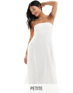 Forever New Petite Ever New Petite Bandeau Linen Midaxi Dress With Pockets In White For Women -Layered Dress 205869912 1 white 1