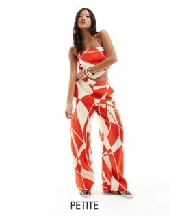 Forever New Petite Wide Leg Trouser Co-ord In Red And White Print For Women Red White Print