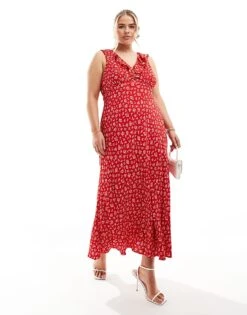 Forever New Curve Midi Dress In Red Ditsy Floral For Women -Layered Dress 205870405 1 redditsyfloral 1