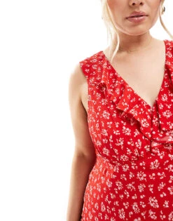 Forever New Curve Midi Dress In Red Ditsy Floral For Women -Layered Dress 205870405 2